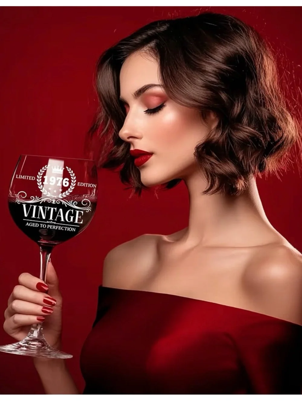 Vintage Clear Wine Glass with Red Wine Accent